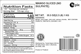 Yupik Dried Mango, Sliced, 2.2 Lb, Gluten-Free, Vegan, Kosher, Sweetened Tropical Dried Fruits, Mango Slices, No Added Sulphites, Fruity Snacks, Ideal For Baking & Topping