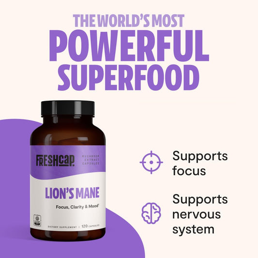 FreshCap Lions Mane Supplement Capsules - Mushrooms for Memory & Immunity (120ct)