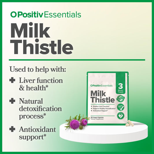 O Positiv Silymarin Milk Thistle Liver Detox Supplement, 345mg - Silybum Marianum for Healthy Liver Function & Antioxidant Support - Vegan Dietary Herbal Supplement - 90 Servings, 3 Month Bulk Supply