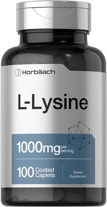 Horbäach L-Lysine 1000mg | 100 Coated Caplets | Free Form Dietary Supplement | Vegetarian, Non-GMO, and Gluten Free Formula