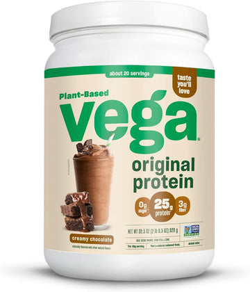 Vega Original Protein Powder, Creamy Chocolate Plant Based Protein Drink Mix For Water, Milk And Smoothies, 32.5 Oz