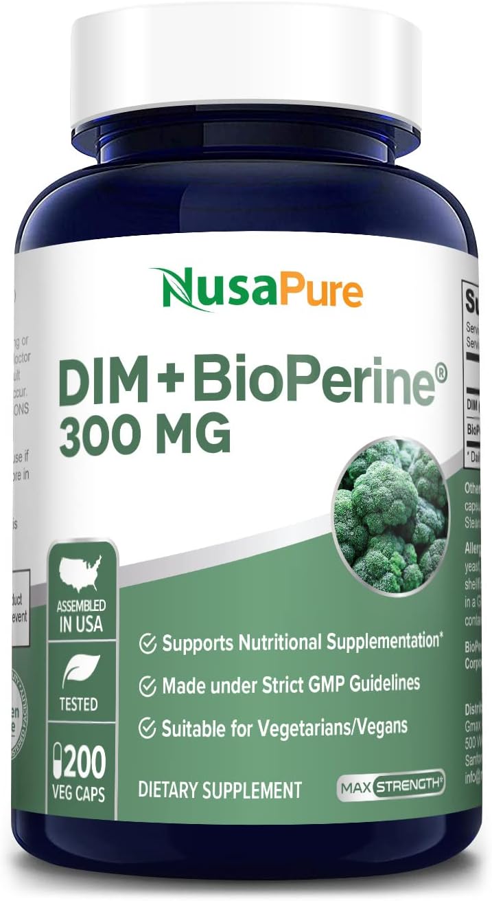 NusaPure DIM 300mg with Bioperine - 200 Veg caps (Non-GMO, Vegan, Gluten-Free) Diindolylmethane