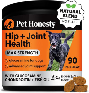 Pet Honesty Hip & Joint Health Max Strength - Natural Joint Supplement for Dogs Chews - Glucosamine, Omega-3s, Chondroitin, Green Lipped Mussel - Help Improve Mobility, May Reduce Discomfort (90 ct)