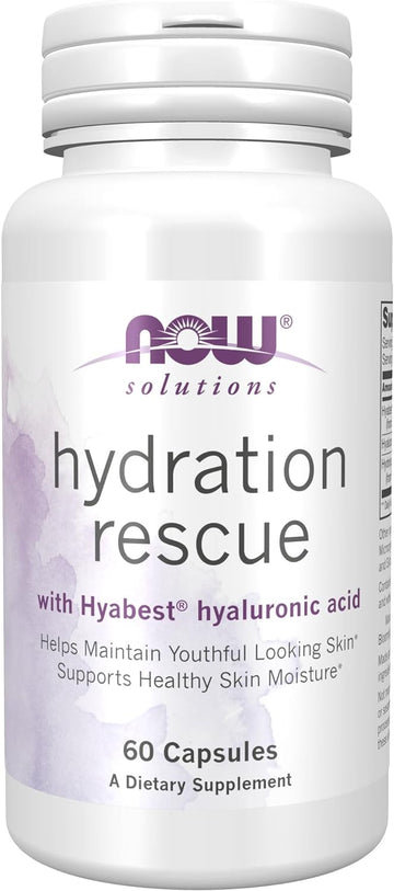 NOW Solutions, Hydration Rescue with Hyabest? hyaluronic acid, Helps Maintain Youthful Looking Skin*, Supports Healthy Skin Moisture*, 60 Veg Capsules