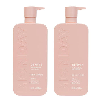 MONDAY HAIRCARE Gentle Shampoo + Conditioner Set (2 Pack) 30oz Each for Normal to Delicate Hair Types, Made from Coconut Oil, Rice Protein, & Vitamin E, 100% Recyclable Bottles