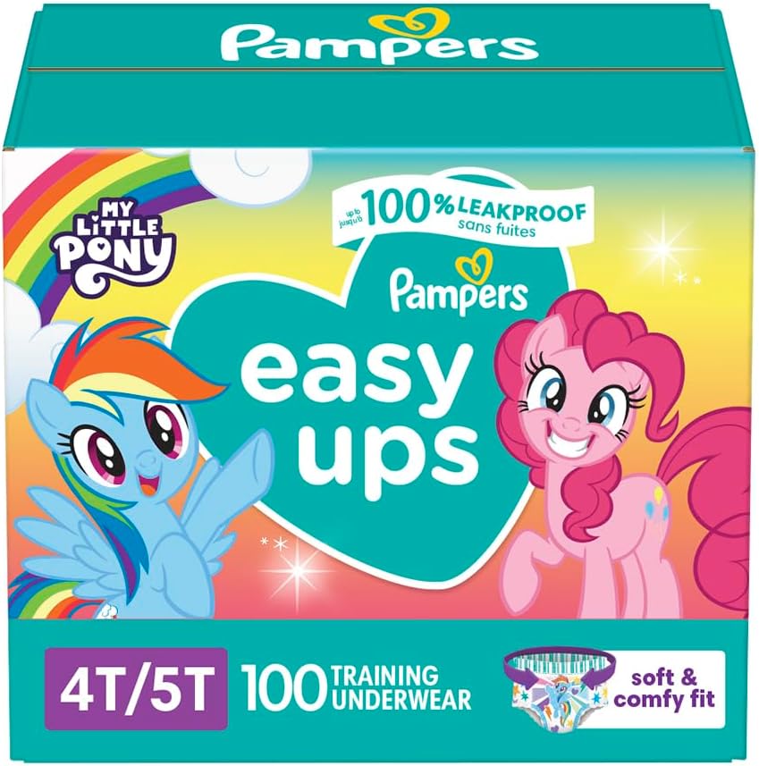 Pampers Easy Ups Girls & Boys Potty Training Pants - Size 4T-5T, 100 Count, My Little Pony Training Underwear (Packaging May Vary)