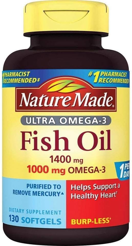 Nature Made Ultra Omega-3 Burpless Fish Oil 1400 mg Softgels w. Omega 3 1000 mg 130 Ct