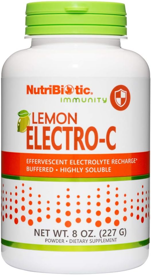 NutriBiotic - Lemon Electro-C,Vitamin C & Electrolyte Powder, 8 Oz | 850 Mg Vitamin C Per Serving | Effervescent Electrolyte Recharge | Buffered & Highly Soluble | Free of Calories, Gluten & Non-GMO