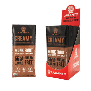 Lakanto Sugar Free Creamy Chocolate Bars - Monk Fruit Sweetener and Erythritol, 55% Cacao, Premium Chocolate, Rich Taste, Cocoa Butter, Vegan, Gluten Free, Sea Salt (Creamy - 12 Bars - Pack of 1)