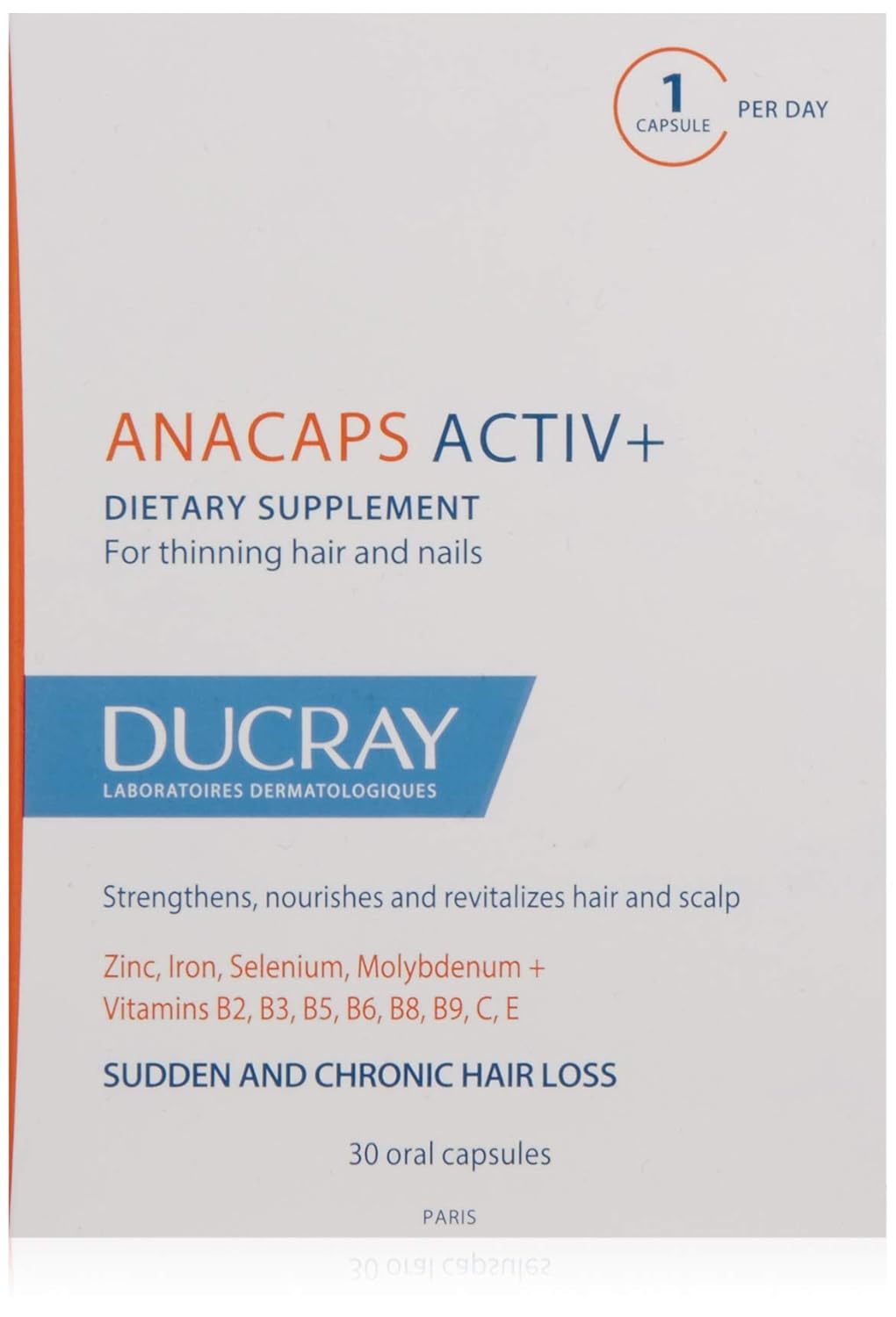 Ducray Anacaps Activ+, 30 ct