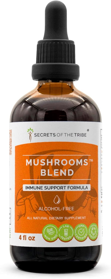 Secrets of the Tribe Mushrooms Blend Alcohol-Free, Glycerite Chaga, Shiitake, Maitake, Cordyceps, Reishi Mushroom. Tincture, Herbal Extract Immune Support Formula 4 OZ