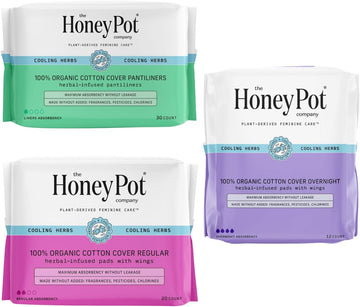 The Honey Pot Company - Herbal Pads For Women - Everyday Liners, Regular, & Overnight Pads Bundle - Infused W/Essential Oils For Cooling Effect - Sanitary Pads - Feminine Care - Fsa & Hsa Eligible