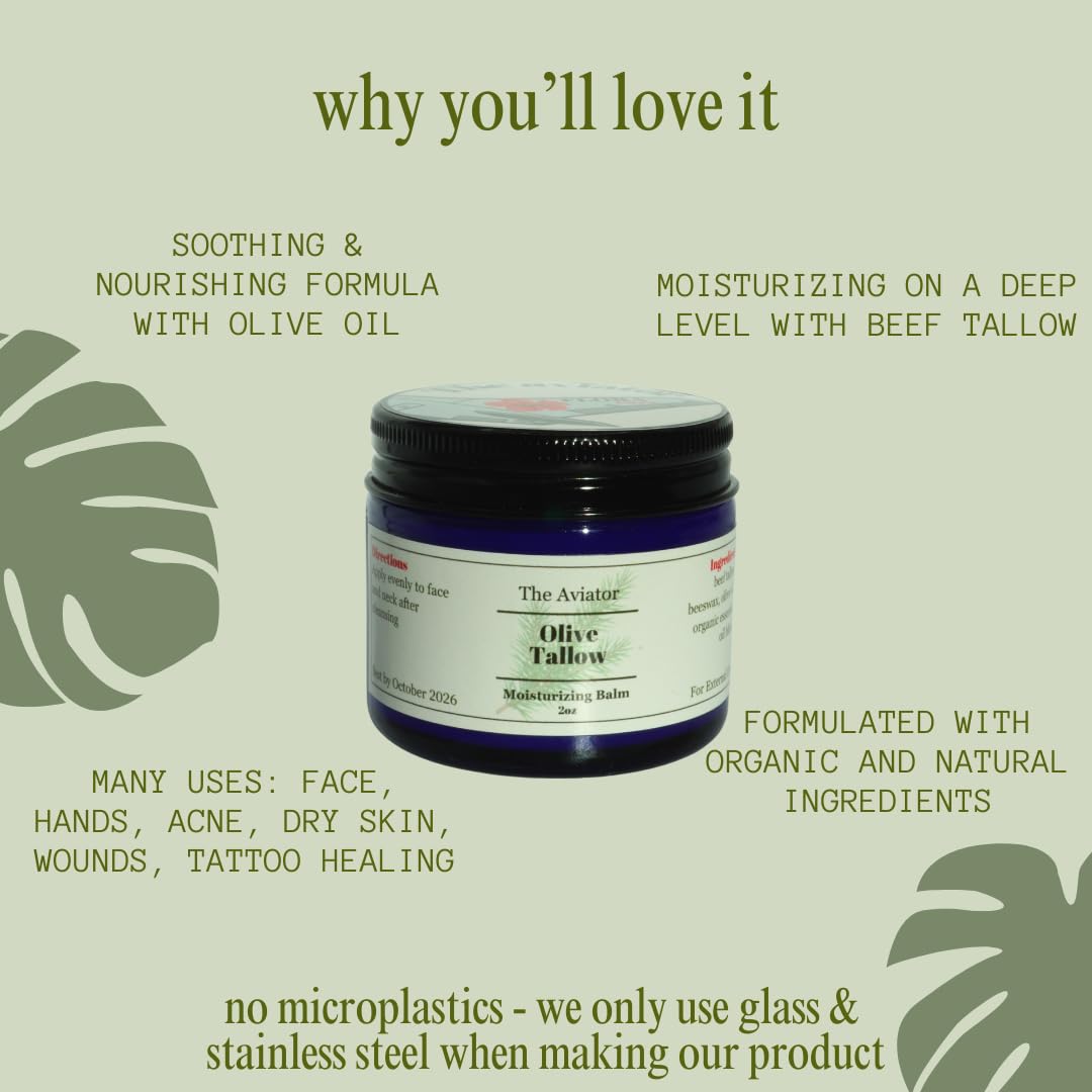 100% Grass-Fed Beef Tallow Face Moisturizer - Natural Organic Skin Care With Pine Essential Oil - Nourishing 2Oz Balm With Olive Oil & Beeswax For Sensitive Skin, Hands & Lips : Beauty & Personal Care