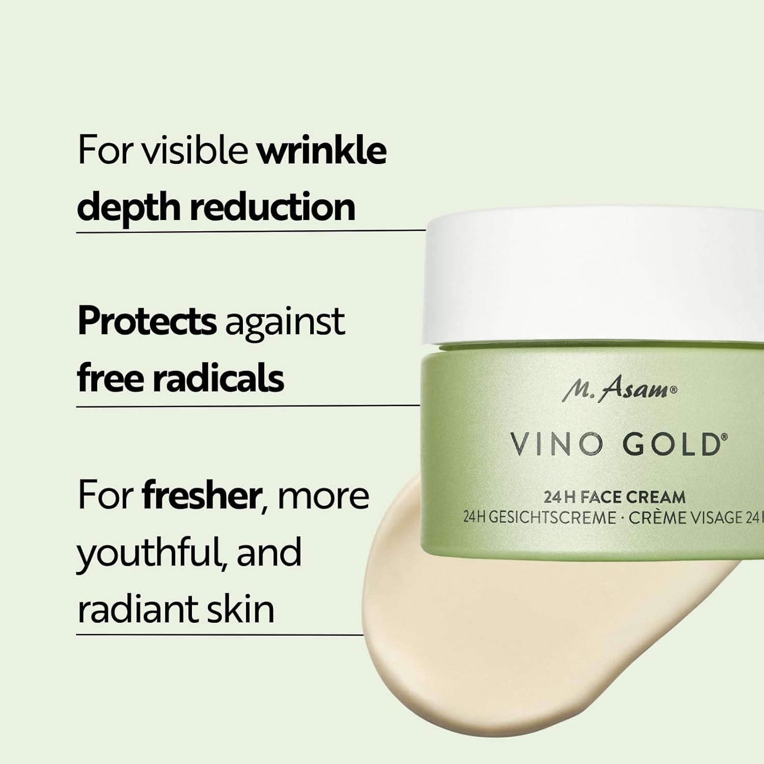 M. Asam Vino Gold 24H Facial Cream (1.69 Fl Oz)- 24H Day Cream & Night Moisturizer Against Lines & Wrinkles, Protection Against Skin Aging, Anti-Aging, Vegan Facial Care, Skincare For Women