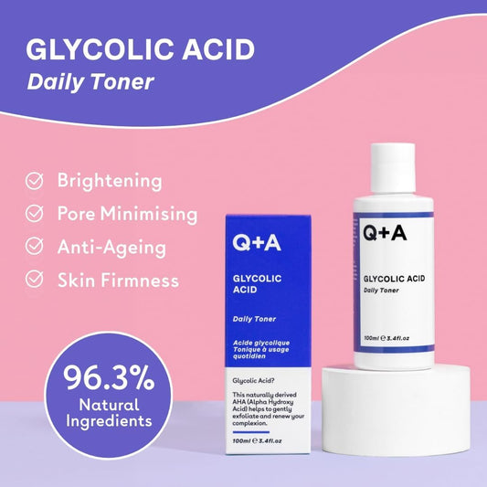 Q+A Glycolic Acid Daily Face Toner (100Ml), Hydrating Toner For Face With Glycolic For Smooth Skin, Refines Pores & Evens Skin Tone, Fragrance Free, Alcohol Free, Vegan & Cruelty Free Skincare