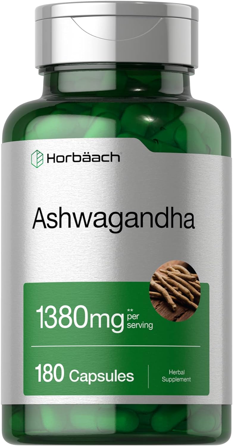 Horbaach Ashwagandha Capsules 1380mg | 180 Count | Root Extract | Non-GMO, Gluten Free Supplement