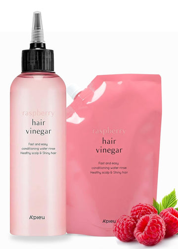 A’Pieu Raspberry Hair Vinegar Rinse & Refill Bundle 6.76 + 13.6 Fl Oz - Scalp Treatment For Ph Balance, Hair Growth | Clarifying, Dandruff & Oil Control | Silky, Shiny Hair