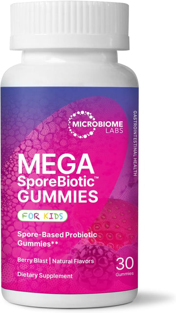 Microbiome Labs Megasporebiotic Kids Probiotic - Spore Based Gummy Probiotics For Kids - Supports Gut Health & Immunity With Bacillus Probiotic Blend - Berry Flavored (30 Gummies)