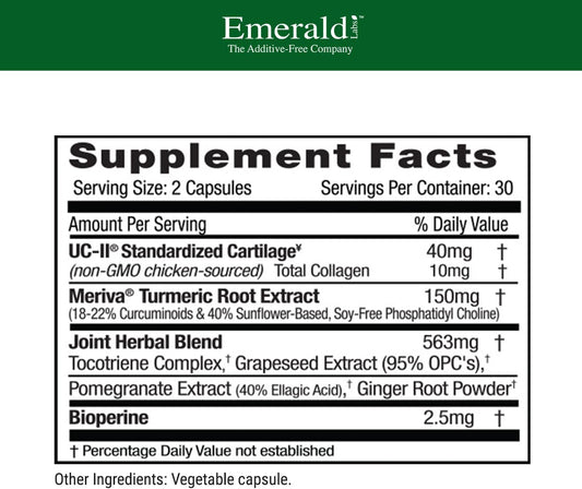 Emerald Labs Uc-Ii Joint Formula - Made With Undenatured Collagen Type Ii, Bioperine, Curcuminoids & More For Muscle & Joint Health & Mobility & Flexibility Support - 60 Vegetable Capsules