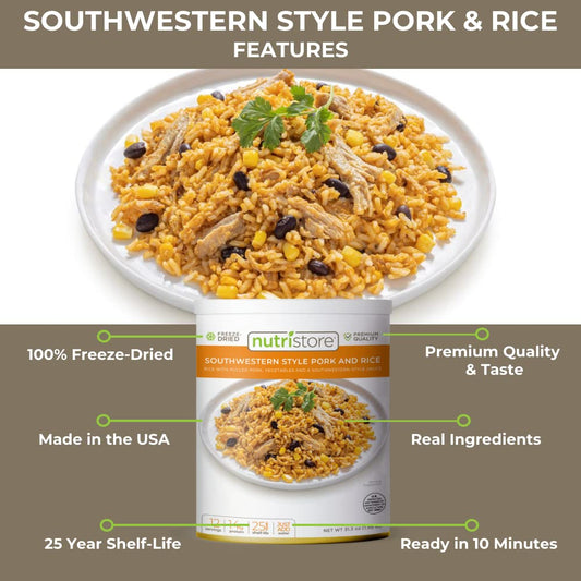 Nutristore Freeze-Dried Southwestern Style Pork and Rice | Emergency Survival Bulk Food Storage Meal | Perfect for Everyday Meals and Long-Term Storage | 25 Year Shelf Life | USDA Inspected (1-Pack)
