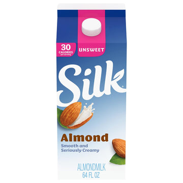 Silk Almond Milk, Unsweet, Dairy Free, Gluten Free, Seriously Creamy Vegan Milk With 50% More Calcium Than Dairy Milk, 64 Fl Oz Half Gallon