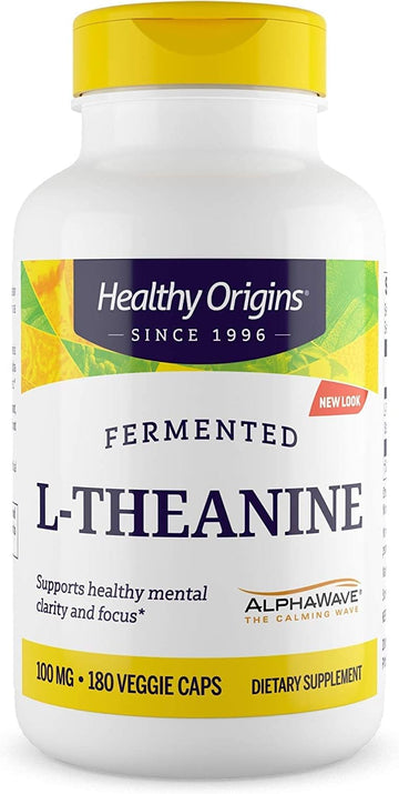 Healthy Origins L-Theanine (AlphaWave), 100 mg - Stress Support - Supports Healthy Focus & Clarity - Immune Support Supplement - Vegan, Non-GMO & Gluten-Free Supplement - 180 Veggie Capsules