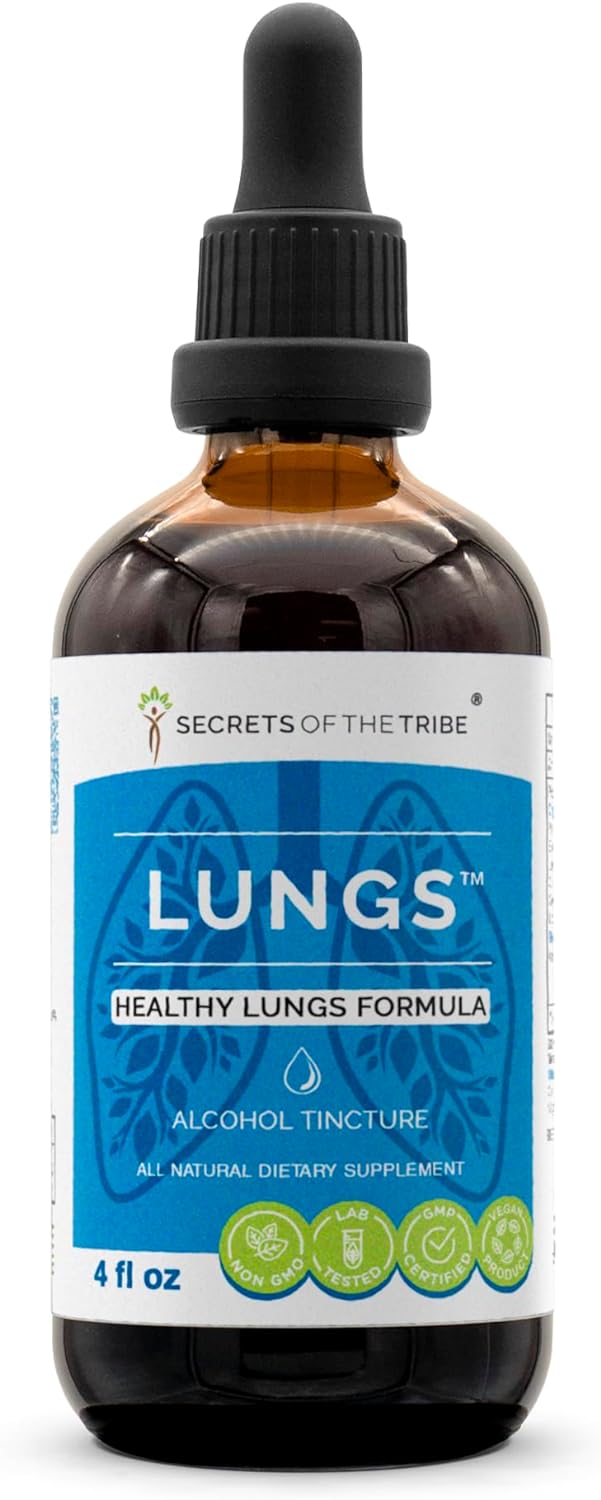 Secrets of the Tribe - Lungs, Healthy Lungs Formula, Herbal Supplement Blend Drops Alcohol Liquid Extract (4 fl oz)