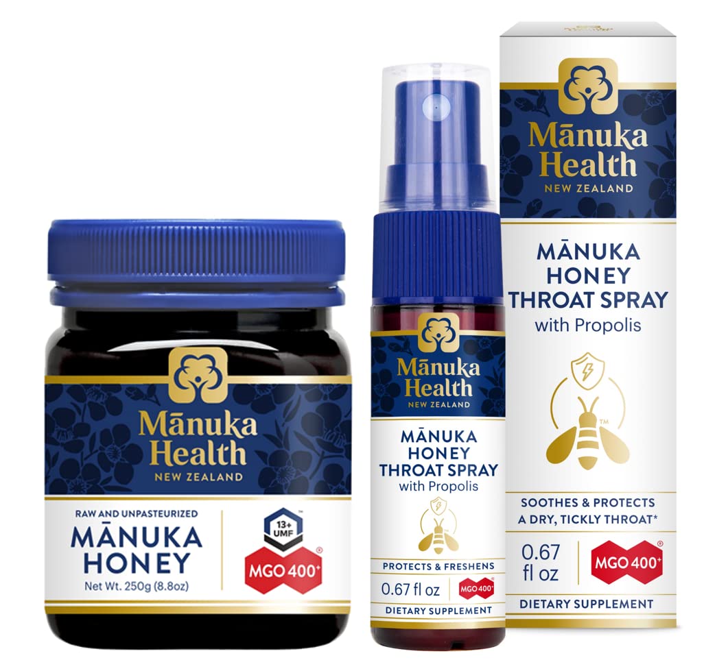 Manuka Health, Mgo 400+ Manuka Honey, 8.8 Oz. Jar And Manuka Honey Throat Spray With Propolis