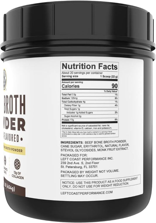 16oz Vanilla Bone Broth Protein Powder From Grass Fed Beef - Non-GMO Ingredients, Gut-Friendly, Low Carb Dairy Free Protein Powder - Natural Collagen Source For Joint Support - Keto Friendly