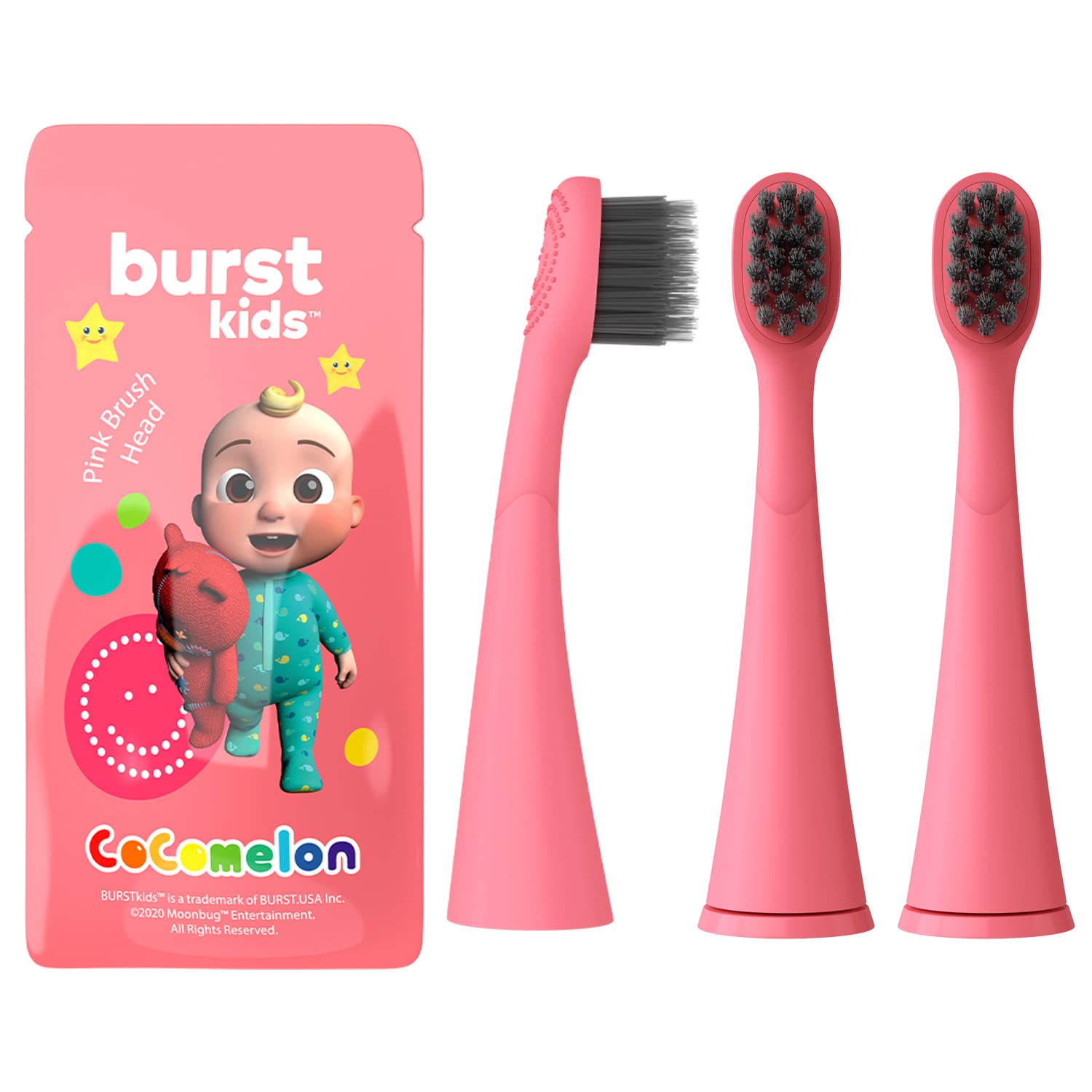 CoComelon x BURSTkids Electric Toothbrush Replacement Heads 3-Pack, Pink - Ultra Soft Bristles for Deep Clean – Perfect Fit with BURSTkids Sonic Kids Toothbrush – 9 Month Supply of Brush Heads