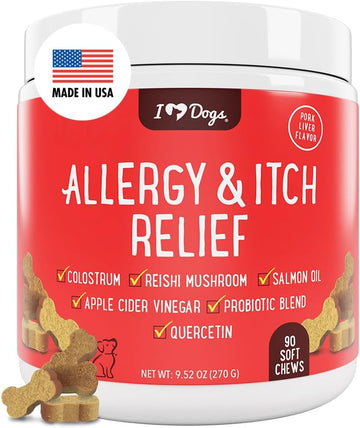 Iheartdogs Allergy & Itch Relief For Dogs With Salmon Oil, Quercetin, Colostrum, Antioxidants And Probiotics - 90 Count