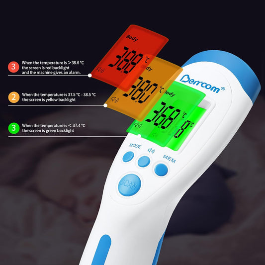 Berrcom Non Contact Infrared Thermometer Digital Forehead Thermometer with Fever Alert and LCD Display 3 in 1 Contactless Thermometer Ideal for Adults and Kids