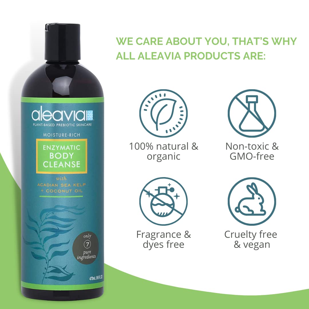 Aleavia Enzymatic Body Cleanse With Loofah Poof – Fragrance-Free Organic & All-Natural Prebiotic, Vegan Body Wash – Sulfate-Free Body Cleanser – 16 Oz. : Beauty & Personal Care
