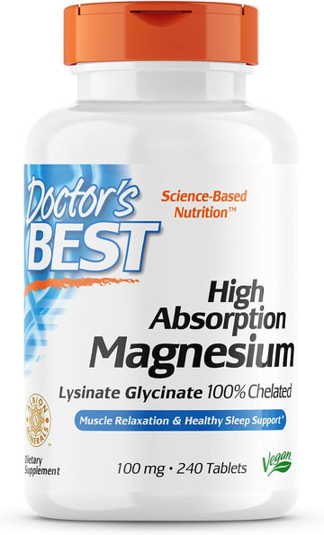 Doctor's Best High Absorption Magnesium Glycinate Lysinate, 100% Chelated, Non-GMO, Vegan, Gluten & Soy Free, 100 mg, 240 Count