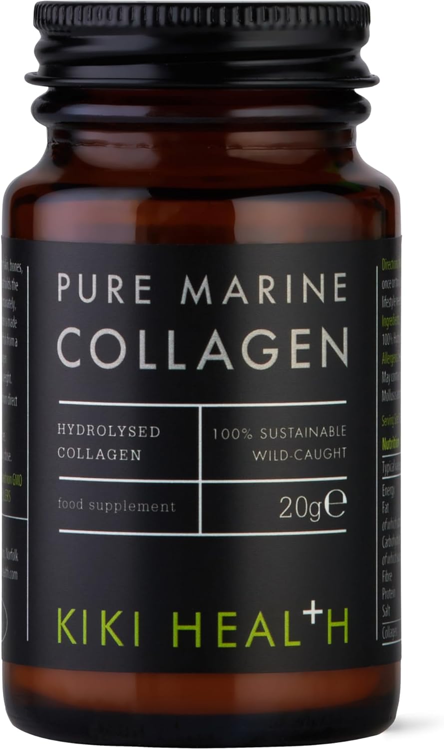 Kiki Health Pure Marine Collagen Powder - Hydrolysed Collagen Supplements - Type 1 Purified Collagen From Wild Fish - Naturally High In Protein For Bones, Joints, & Skin – Gluten Free (20 Gram)