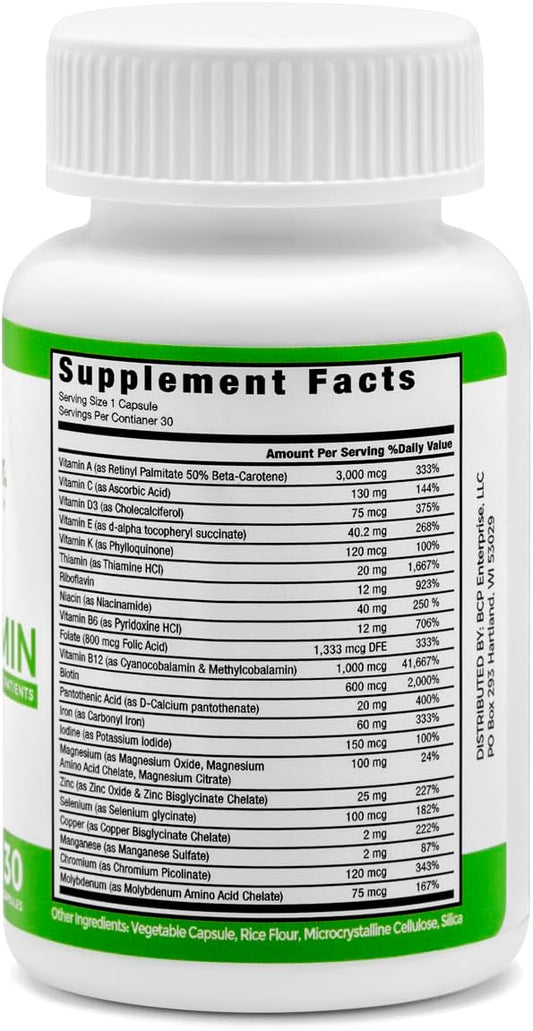 Once Daily Bariatric Multivitamin Capsule - 60mg of Iron - Bariatric Vitamin & Supplement for Post Bariatric Surgery Including Gastric Bypass & Gastric Sleeve | 30 Day Supply