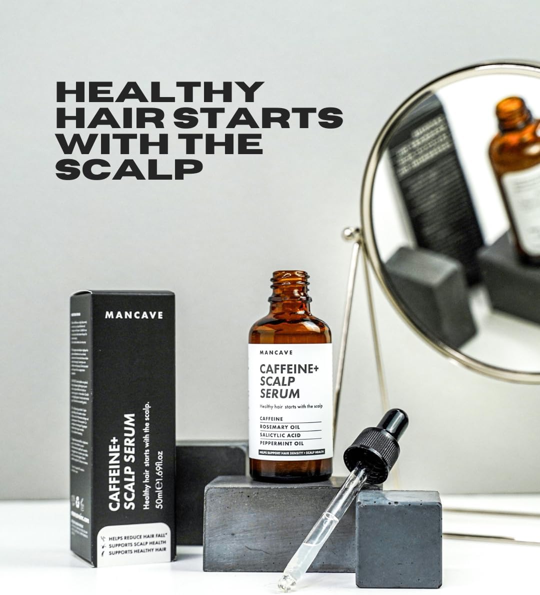 ManCave Caffeine+ Scalp Serum for Men, Stimulates and Conditions with Caffeine and Rosemary Oil, Exfoliates Dry, Flaky Scalp with Salicylic Acid, Natural, Vegan, Cruelty Free, 50 ml : Amazon.co.uk: Beauty