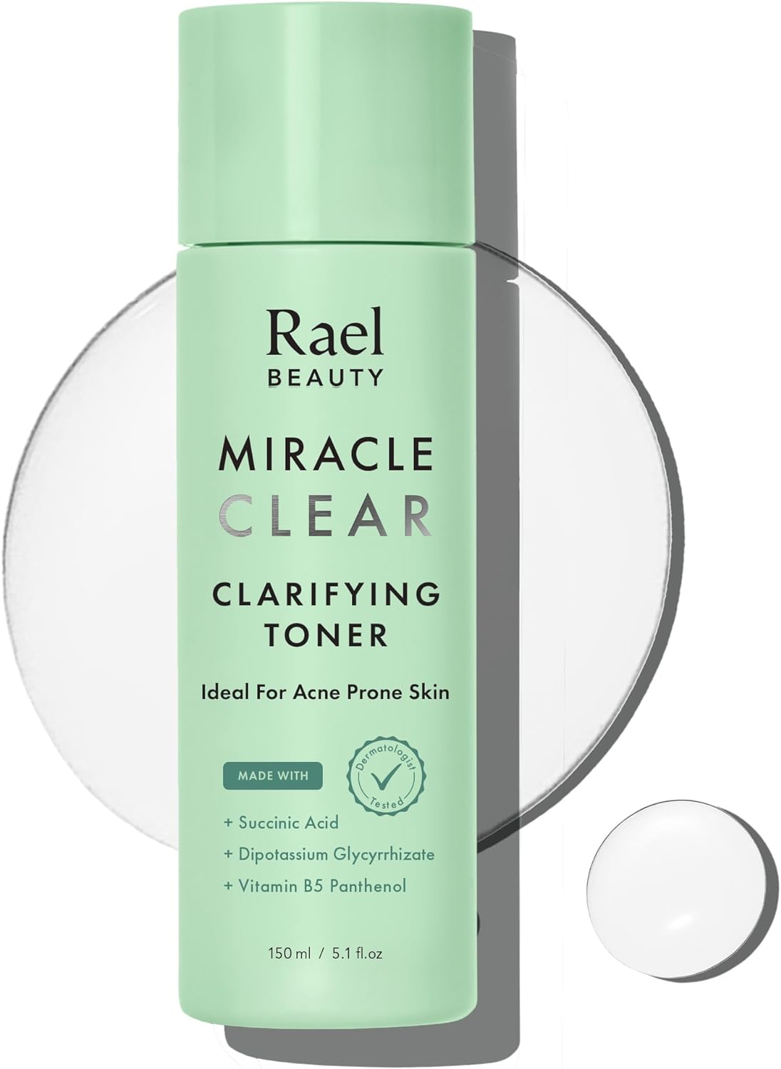 Rael Toner, Miracle Clear Clarifying Toner - Facial Toner for Face, Oily and Acne Prone Skin, Korean Skincare, with Succinic Acid, Hydrating Vitamin B5, Vegan, Cruelty Free (5.1 oz)