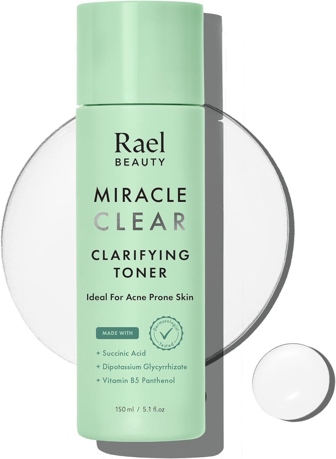 Rael Toner, Miracle Clear Clarifying Toner - Facial Toner For Face, Oily And Acne Prone Skin, Korean Skincare, With Succinic Acid, Hydrating Vitamin B5, Vegan, Cruelty Free (5.1 Oz)