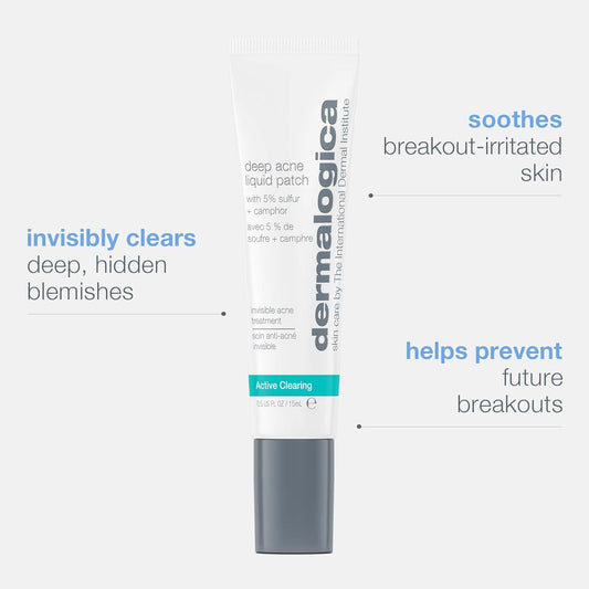 Dermalogica Deep Acne Liquid Patch, Invisible Spot Treatment For Pimple And Blemishes, Liquid To Patch Type Skin Soothing Clearing And Preventing Breakouts, Sulfur Based - 0.5 Fl Oz