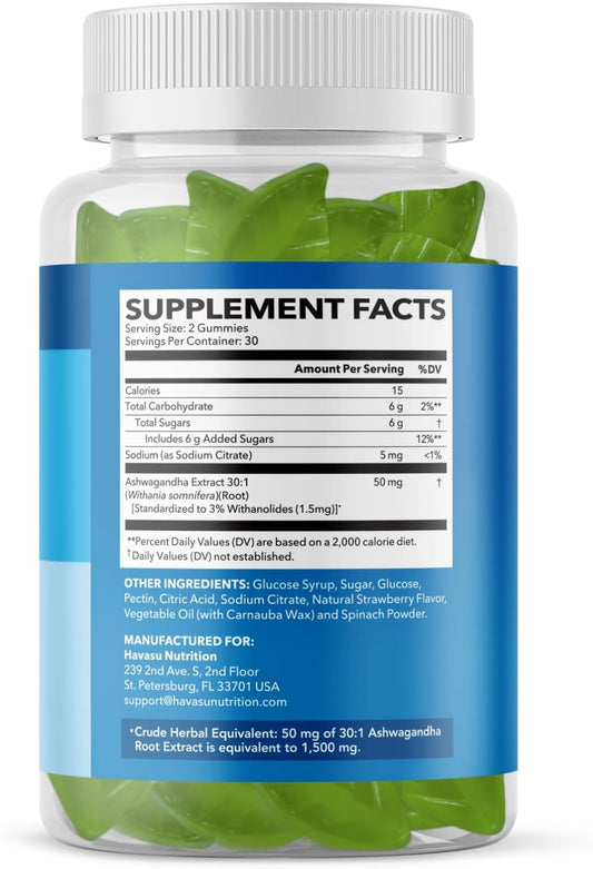 Ashwagandha Gummies For Stress & Mood Support - Vegan, Non-Gmo Supplement For Calm & Relaxation - Withania Somnifera For Enhanced Sleep Quality & Emotional Balance - 1-Month Supply, Strawberry Flavor