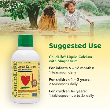 CHILDLIFE ESSENTIALS Liquid Calcium Magnesium Supplement - Supports Healthy Bone Growth for Children, Vitamin D3 & Zinc, All-Natural, Gluten Free & Non-GMO - Natural Orange Flavor, 16 Fl Oz Bottle : Health & Household