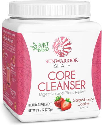 Sunwarrior Plant-Based Prebiotic Fiber Blend Powder | Probiotic Enzymes Sunfiber Soy Free Sugar Free Gluten Free Dairy Free | Strawberry Cooler 30 Servings | Shape Core Cleanser