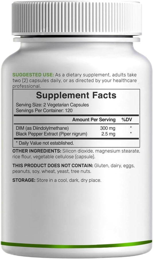Dim Supplement 300Mg, 240 Caps, 4 Months Supply, Diindolylmethane Dim Plus Black Pepper Extract