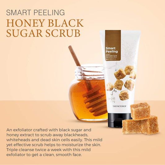 The Face Shop Smart Peeling Honey Black Sugar Scrub | Mild Scrub Effectively Remove Dead Skin Cells & Blackhead In Pores | Rich Nutrition & Skin Warmth |Normal To Oily Skin | 4.06 Fl. Oz, K-Beauty