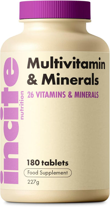 Incite Nutrition Multivitamin Tablets. 180 Vegan Tablets, 6 Month Supply. Daily Formula With 23 Vitamins & Minerals. Immune Support, Energy, Bone Health. Suitable For Vegetarians & Vegans