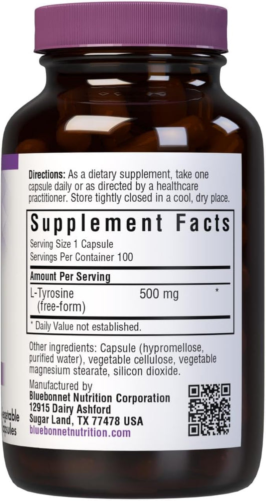 Bluebonnet Ltyrosine 500 Mg Vitamin Capsules, 100 Count