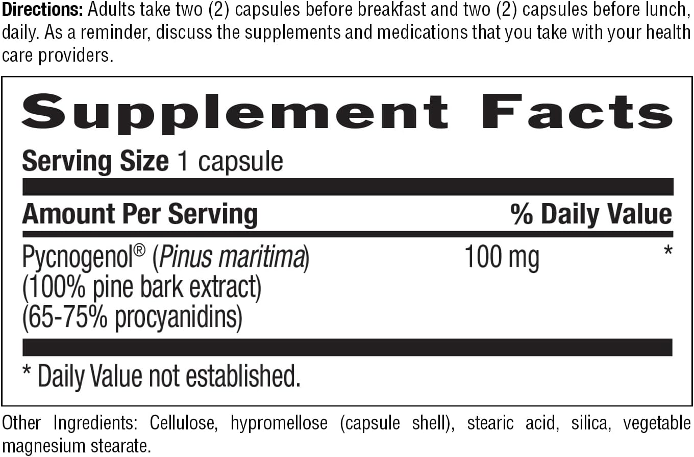 Country Life Pycnogenol 100Mg - French Maritime Pine Bark Extract Antioxidants Supplement - Supports Cardiovascular Health - No Yeast, Corn, Wheat, Soy, Milk, Salt, Preservatives - 30 Capsules : Health & Household