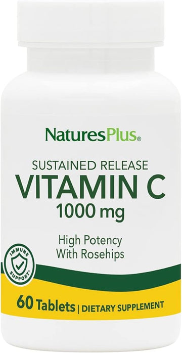 Natures Plus Sustained Release 1000 Mg Vitamin C - 60 Tablets - With Rose Hips - Vegetarian, Gluten Free - 60 Servings