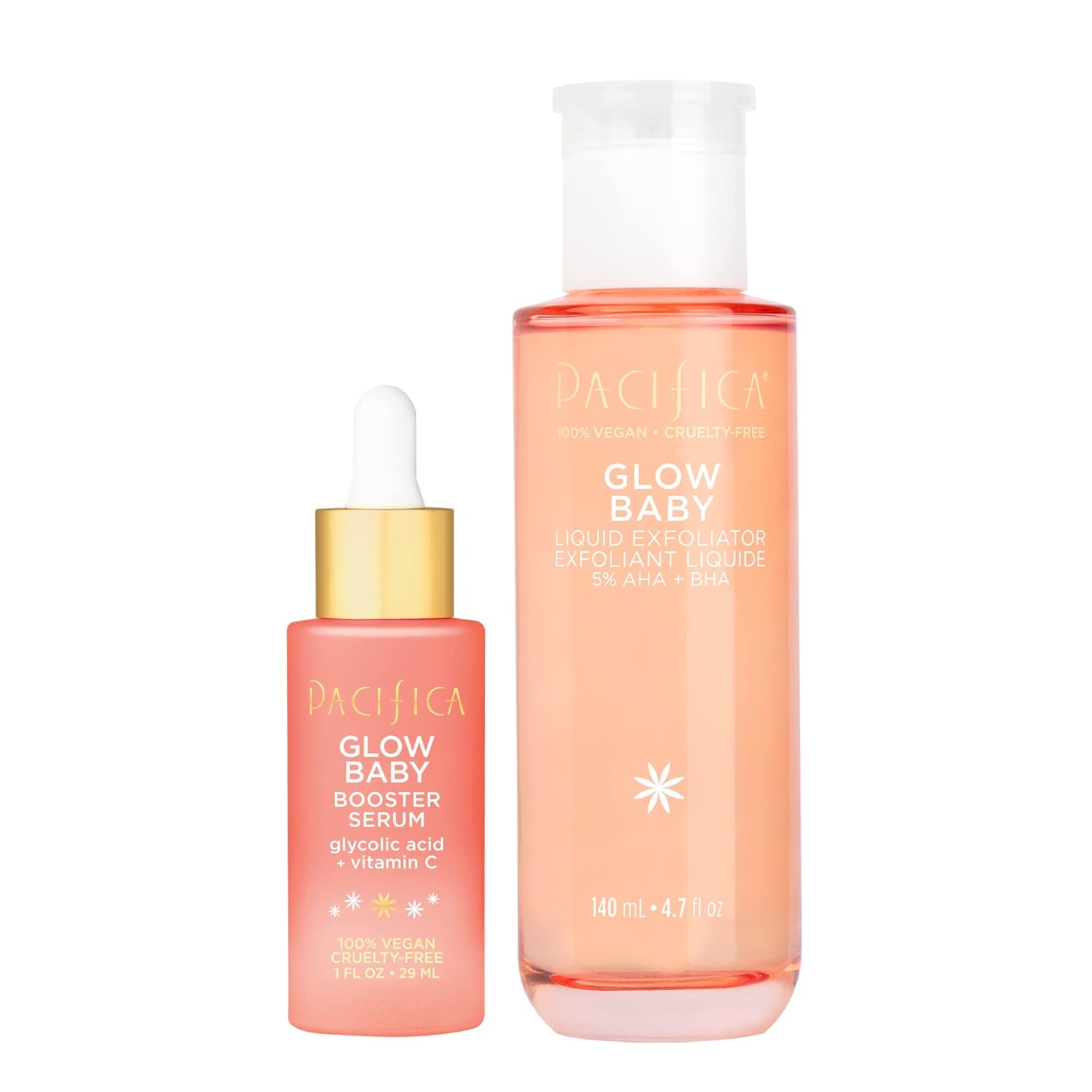 Pacifica Glow Baby Liquid Exfoliant - 5% AHA, BHA, Vitamin C Booster Serum for Glowing, Fresh Skin